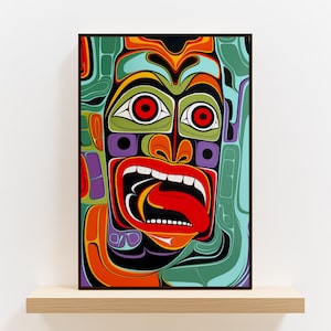 Canadian Aboriginal Inspired Artwork, Traditional Inuit Style Poster, Vibrant Native Canadian Wall Art for Room Decor, Housewarming Gift