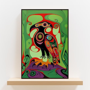 Eagle Canadian Aboriginal Artwork, Colorful Wall Art, Traditional Indigenous Inspired Print, Unique Native Bird Poster Housewarming Gift