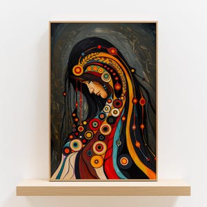 Woman Portrait Aboriginal Artwork Print Poster, Colorful Canadian Indigenous Style Wall Art for Home Décor, Perfect Traditional Art Gift