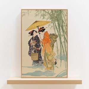 Gravure sur bois d'art de Geisha vintage, affiche de style de peintures d'Edo de culture japonaise, décoration traditionnelle de bloc de bois, cadeau parfait d'oeuvre d'art orientale