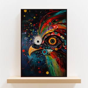Colorful Bird Print Inspired by Indigenous Art, Eagle Canadian Aboriginal Artwork Poster, Native Inuit Decor Statement Piece for Any Room