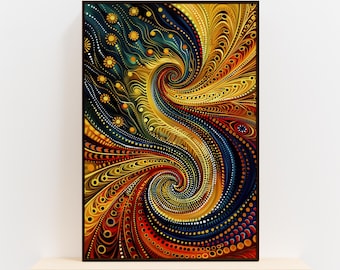 Abstract Aboriginal Art Print: Dot Painting Style Dreamtime Wall Decor