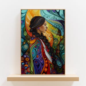Colorful Portrait Indigenous Style Wall Art, Eye-Catching Canadian Aboriginal Inspired Print for Home Decor, Unique Housewarming Gift