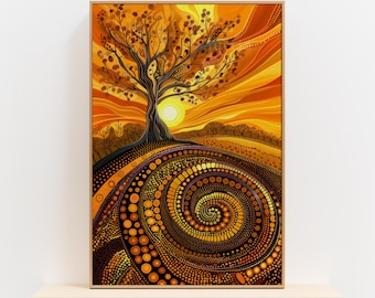 Australian Aboriginal Dot Art, Indigenous Style Wall Art Poster, Inspired by Dreamtime Art, Modern Home Decor Perfect Housewarming Gift Idea