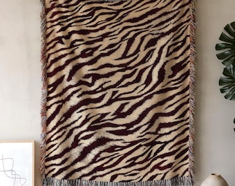 Jeté tissé tigre blanc - textile Jacquard doux à imprimé animal pour une décoration intérieure moderne
