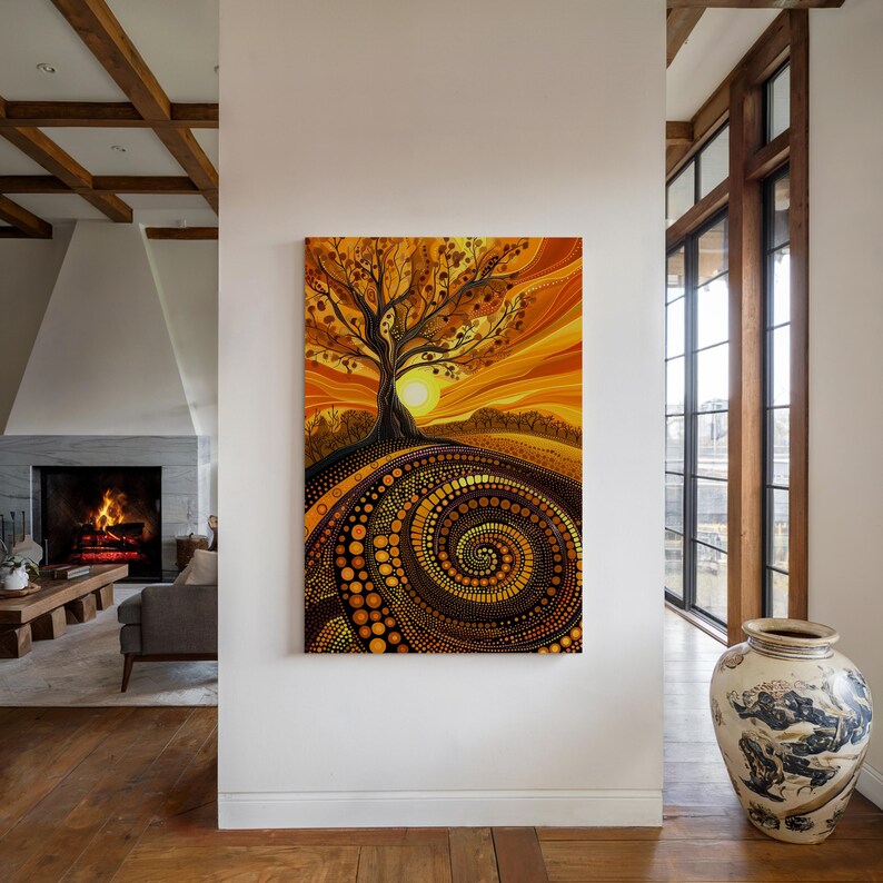 Aboriginal Dreamtime Art Canvas, Authentic Australian Indigenous Style Artwork, Contemporary Sunset Wall Art for Home Decor, Unique Gift, Image 3