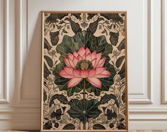 Vibrant Indian Lotus Print, Mughal & Madhubani Inspired