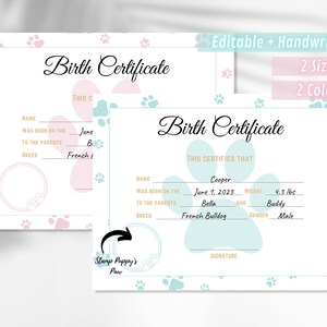 Editable Puppy Birth Certificate Printable, Dog Birth Certificate, Pet Birth Certificate ...