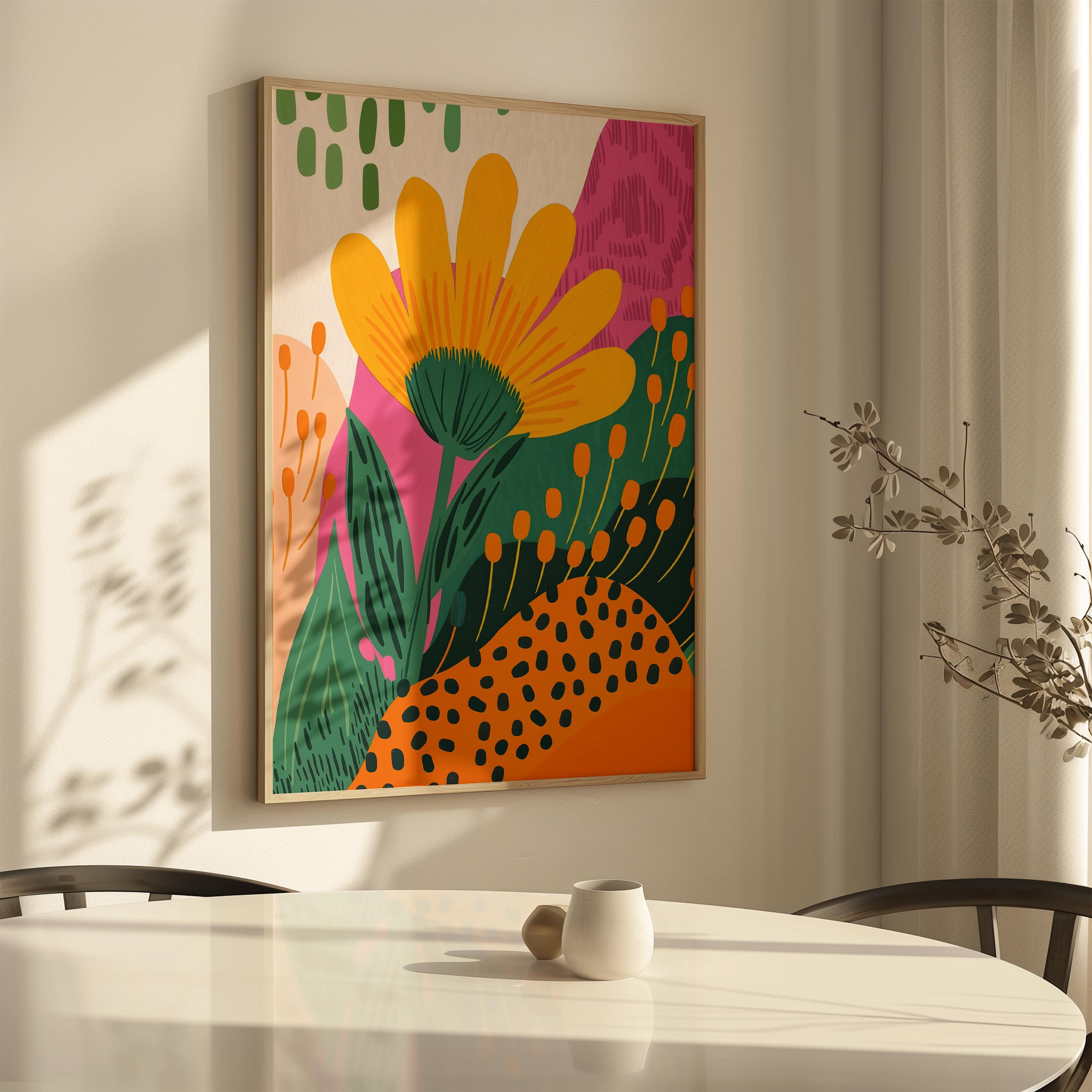 Bright Abstract Bold Garden Artwork, Colorful Botanical Maximalist Wall ...