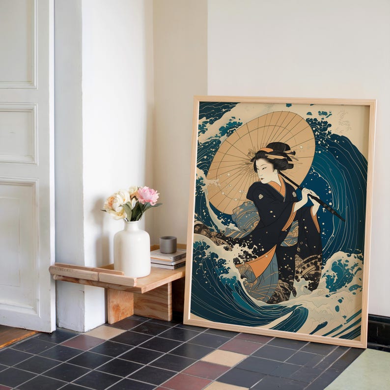 Japanese Woodblock Print Vintage Geisha Ukiyo-e Style Wall Art ...
