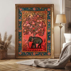 Vibrant Pink Indian Elephant Print, Traditional Madhubani Folk Art ...