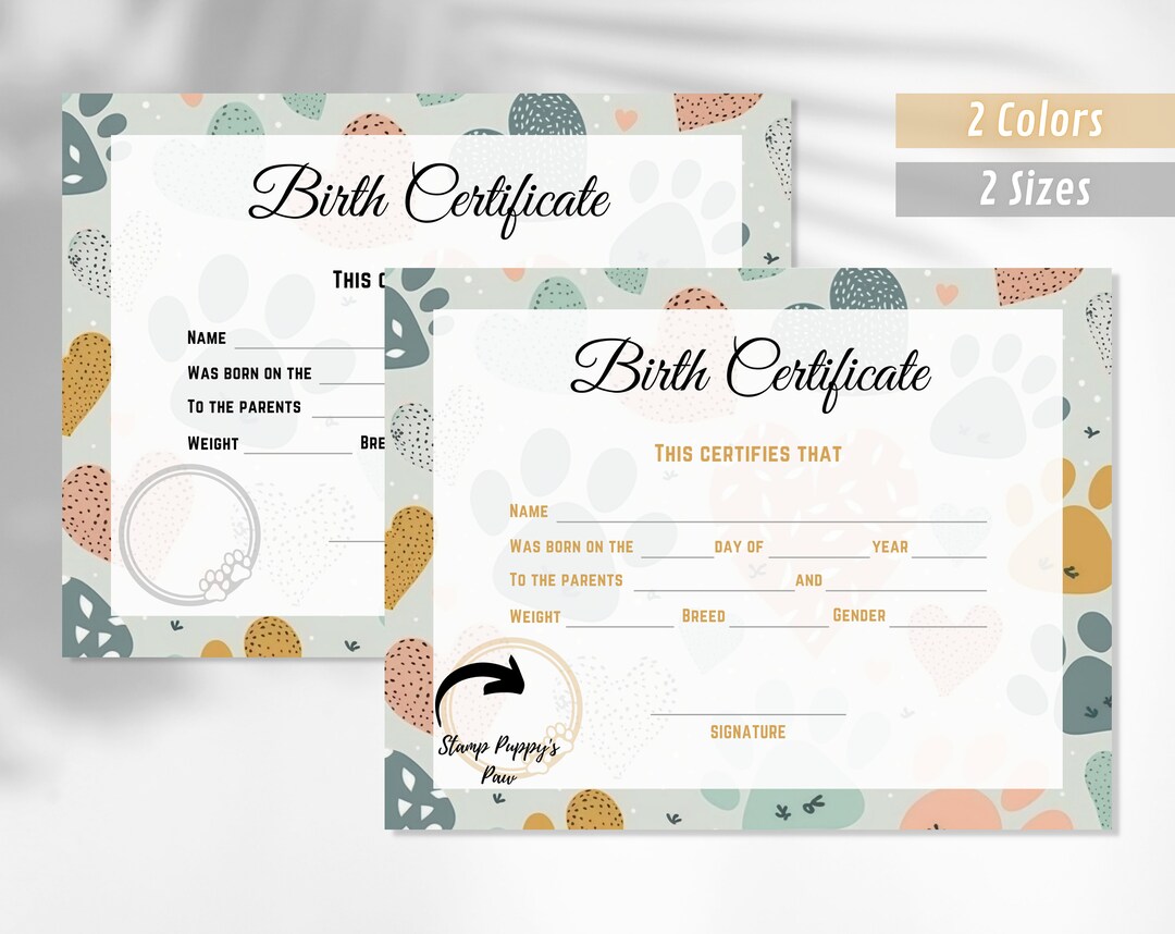 Puppy Birth Certificate Printable, Dog Birth Certificate, Pet Birth Certificate, Breeder Birth ...