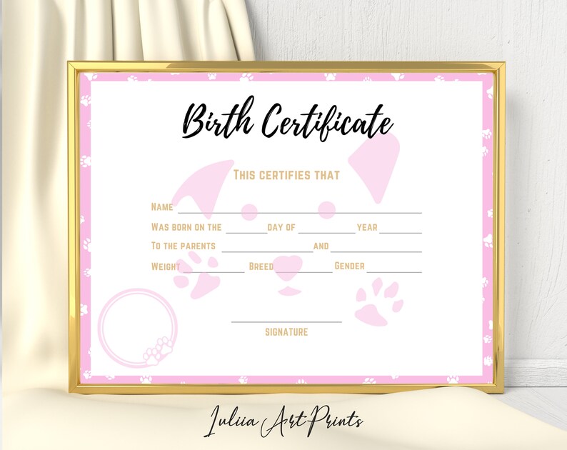 Puppy Birth Certificate Printable, Dog Birth Certificate, Pet Birth Certificate, Breeder Birth ...