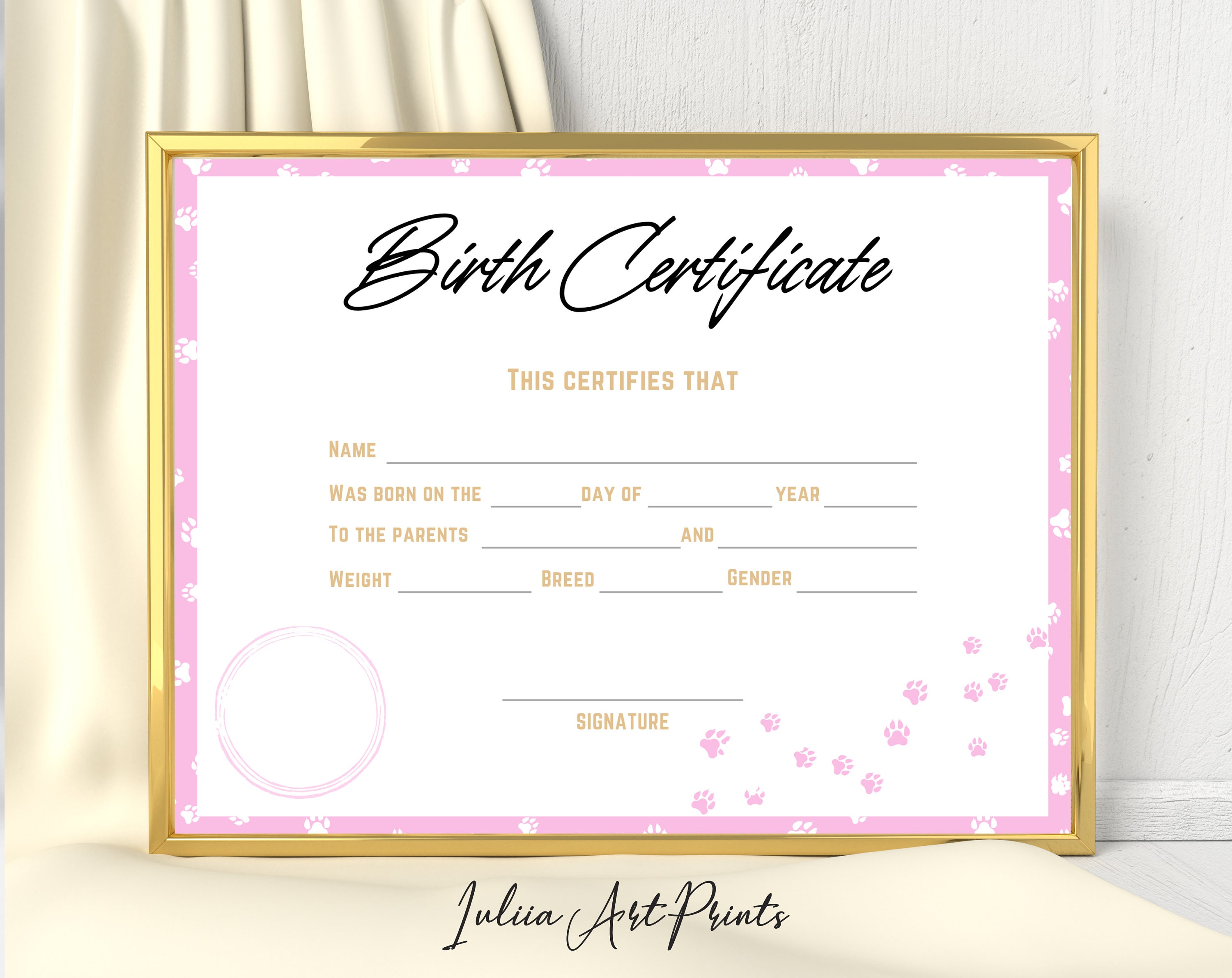 Pet Birth Certificate Printable Dog Birth Certificate Puppy Etsy