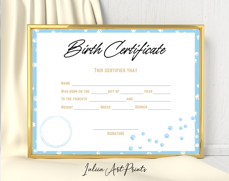 Pet Birth Certificate Printable Dog Birth Certificate Puppy - Etsy