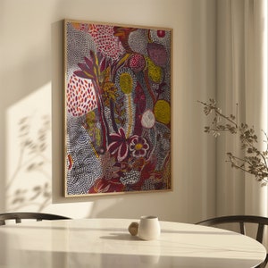 Dreamtime Aboriginal Poster, Feminine Contemporary Wall Art, Australian Native Dot Painting Style Print, Unique Indigenous Artwork Gift