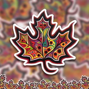 Indigenous Design Vinyl Decal, First Nations Maple Leaf Sticker for Car, Laptop, Water Bottle, Artistic Gift for Friends and Teens