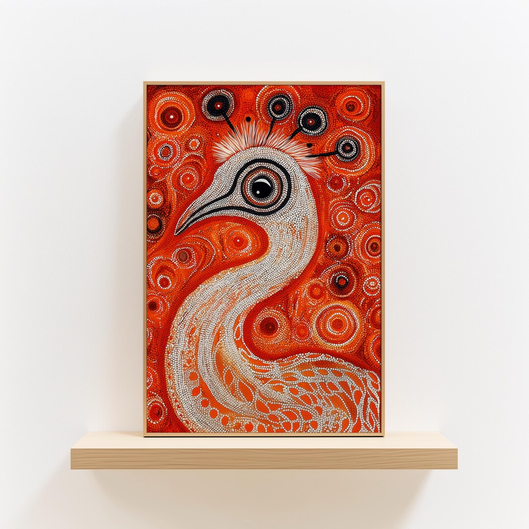 Australian Emu Poster Wall Art, Quirky Aboriginal Dot Painting Style ...