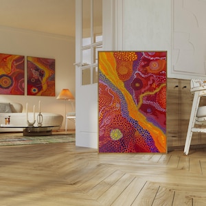 Aboriginal Dot Art Print, Traditional Dreamtime Indigenous Australian Painting Style Poster, Dopamine Wall Art, Colorful Housewarming Gift