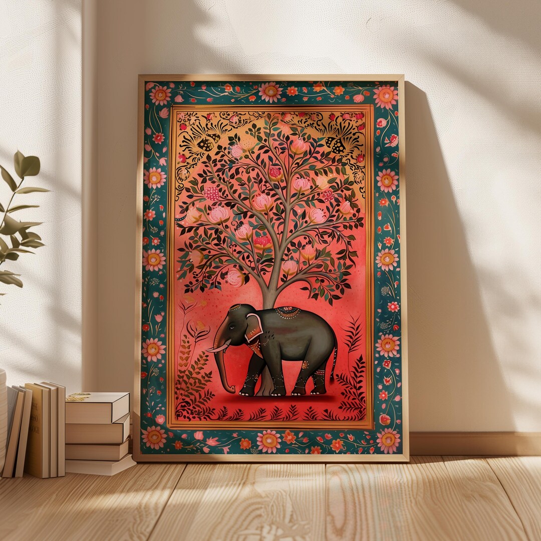 Vibrant Pink Indian Elephant Print, Traditional Madhubani Folk Art ...