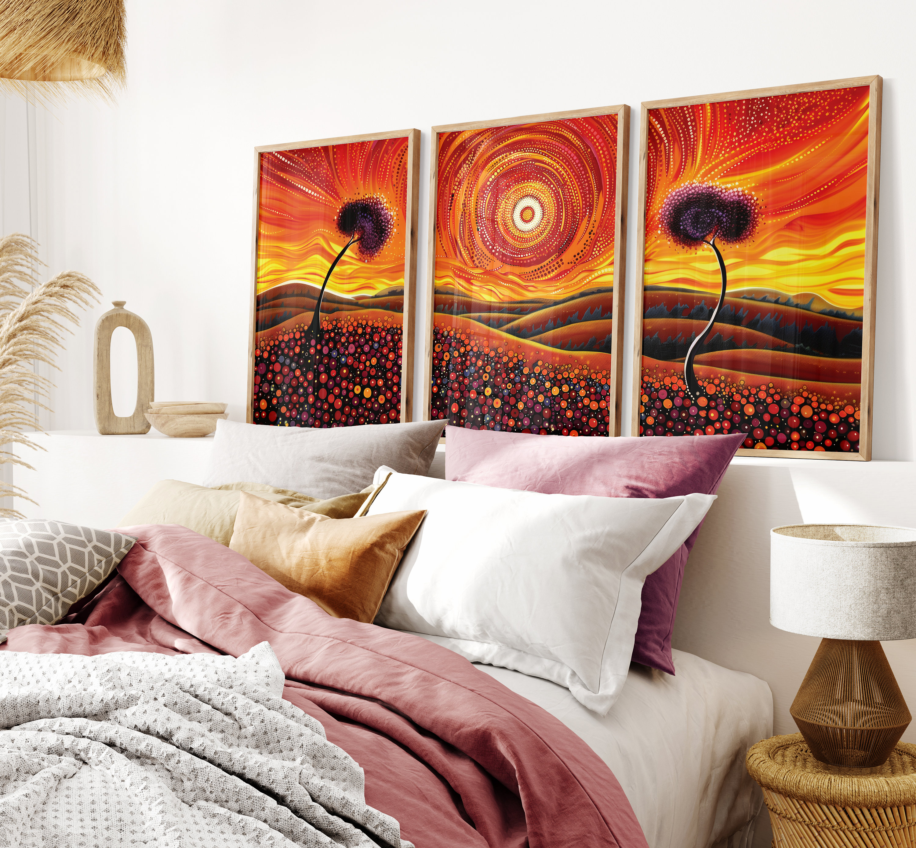 Aboriginal Dot Art Triptych, Australian Dreamtime Landscape Wall Print ...