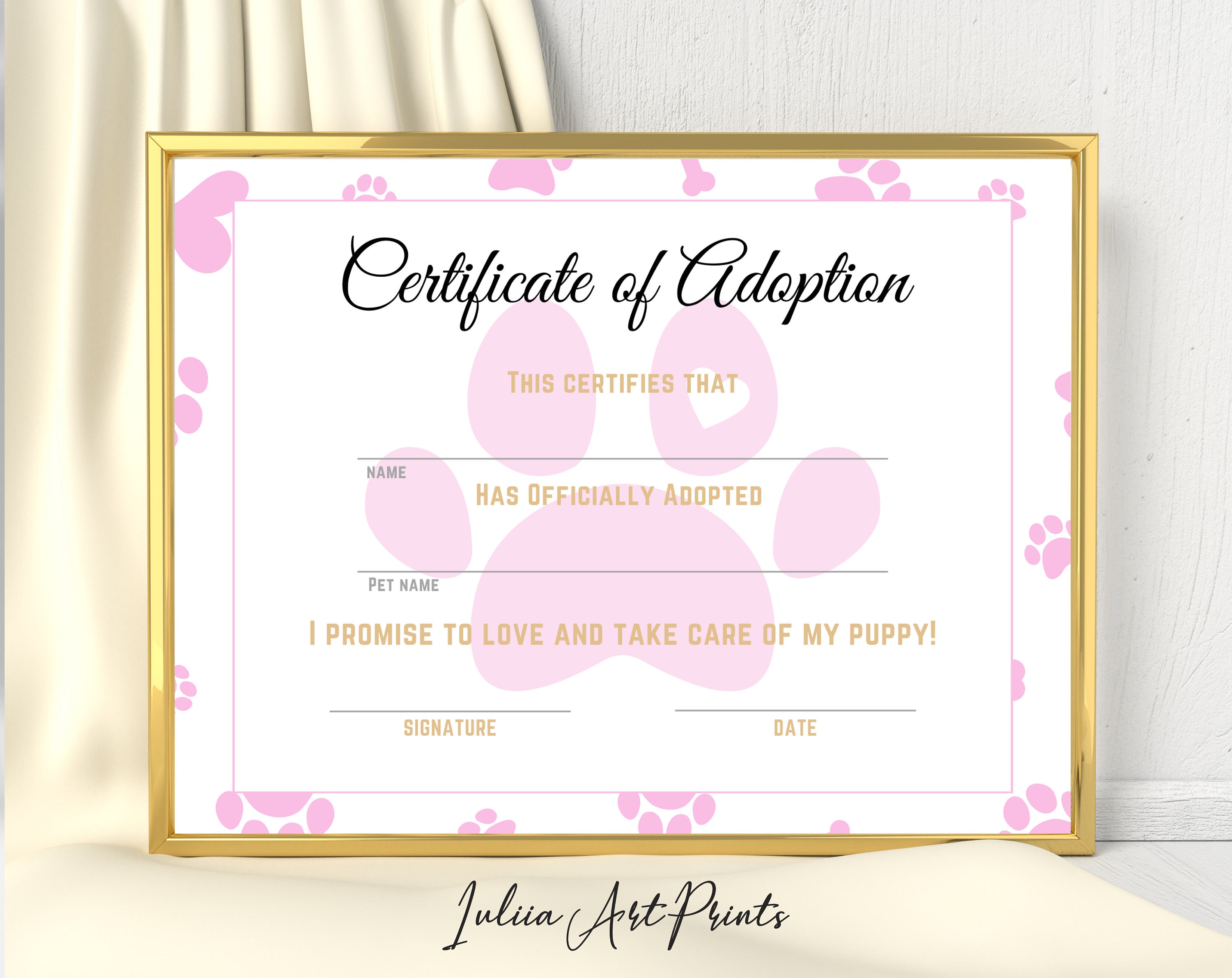 Pet Adoption Certificate Printable Puppy Adoption - Etsy