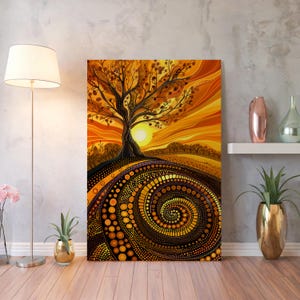 Aboriginal Dreamtime Art Canvas, Authentic Australian Indigenous Style Artwork, Contemporary Sunset Wall Art for Home Decor, Unique Gift, Image 10