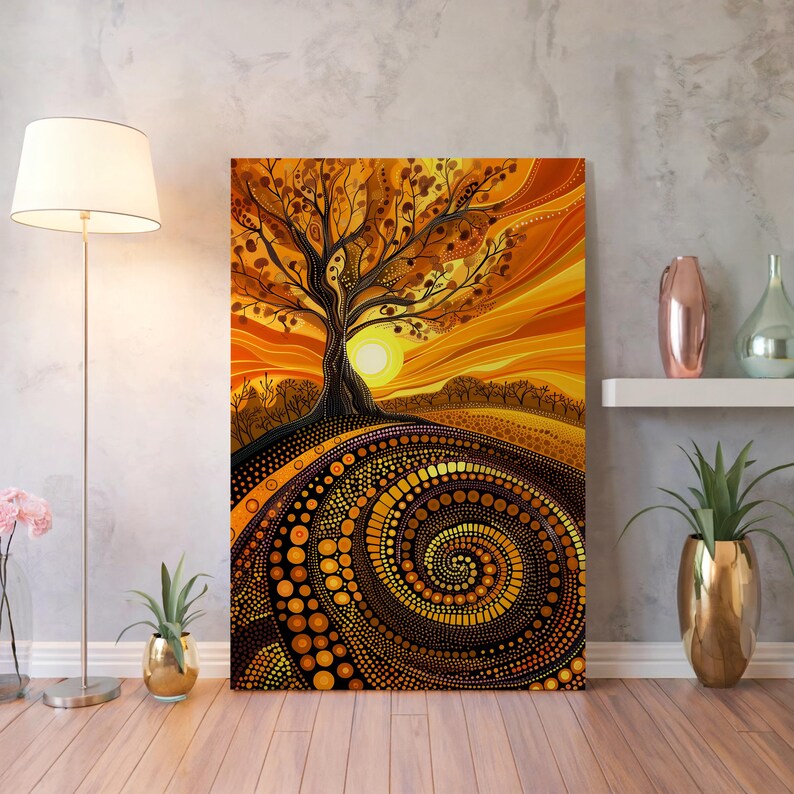 Aboriginal Dreamtime Art Canvas, Authentic Australian Indigenous Style Artwork, Contemporary Sunset Wall Art for Home Decor, Unique Gift, Image 10