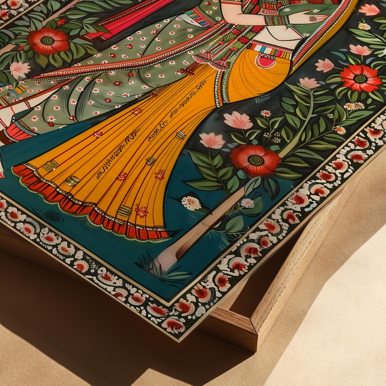 Radha Krishna Painting Style Poster, Traditional Madhubani Print Wall Art, Great Hindu God Themed Gifts & Cultural Home Decor Enhancement, Image 2
