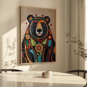 Indigenous Decor Wall Art, Vibrant Canadian Aboriginal Bear Poster ...