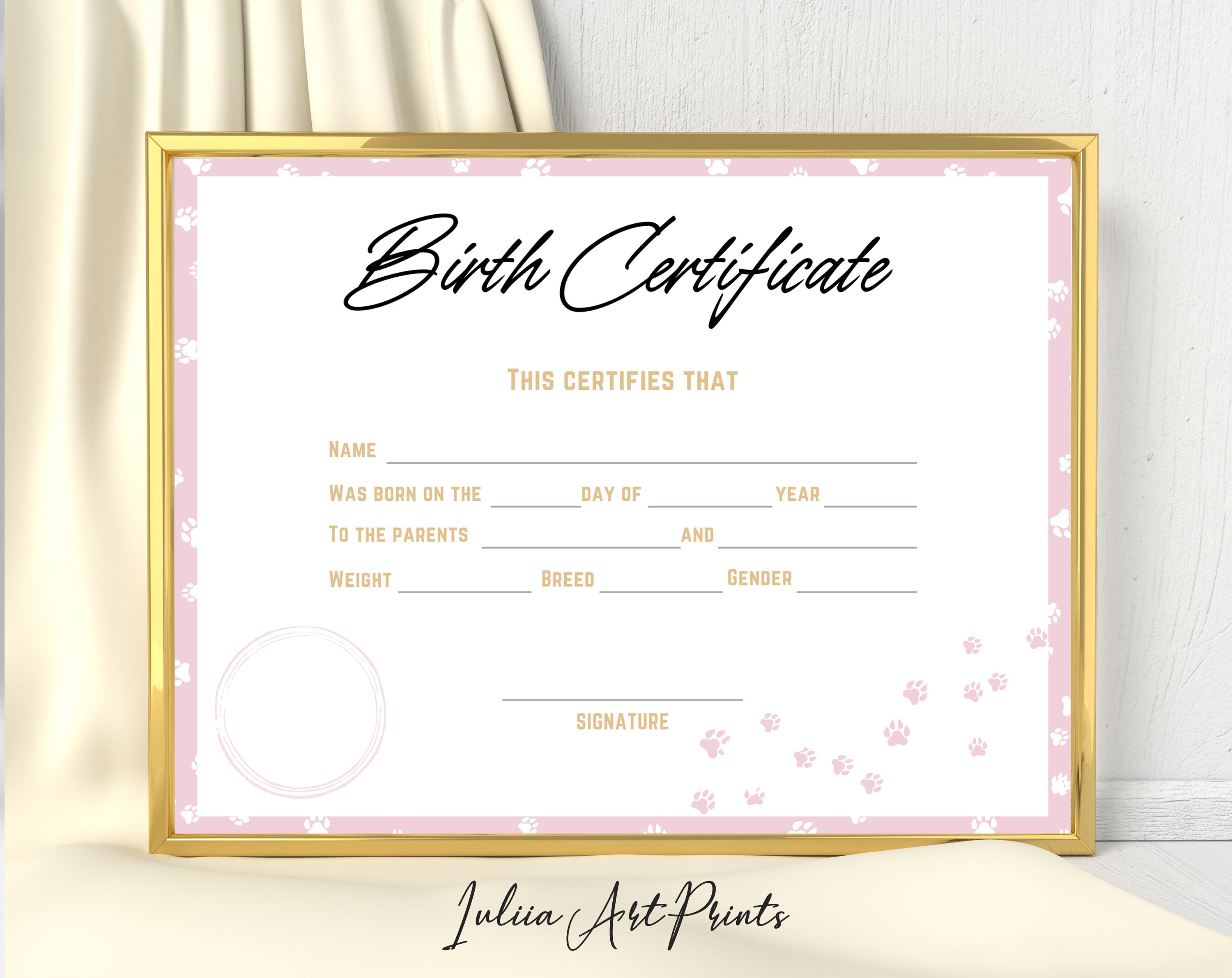 Pet Birth Certificate Printable, Dog Birth Certificate, Puppy Birth Certificate, Breeder Birth ...