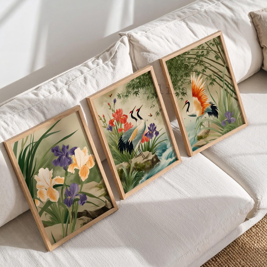 Summer Japanese Crane Triptych Artwork – Asian Birds Wall Decor, Prints ...