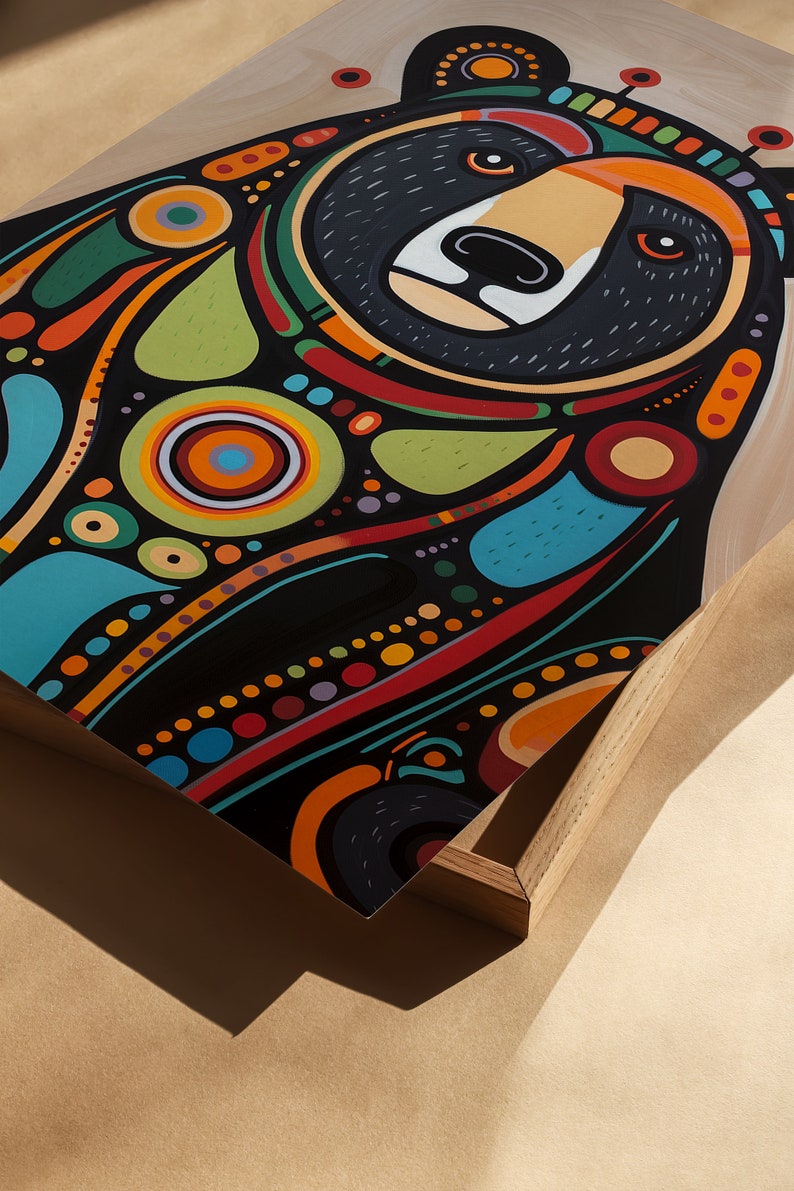 Indigenous Decor Wall Art, Vibrant Canadian Aboriginal Bear Poster ...