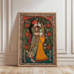 Radha Krishna Painting Style Poster, Traditional Madhubani Print Wall Art, Great Hindu God Themed Gifts & Cultural Home Decor Enhancement, Image 8