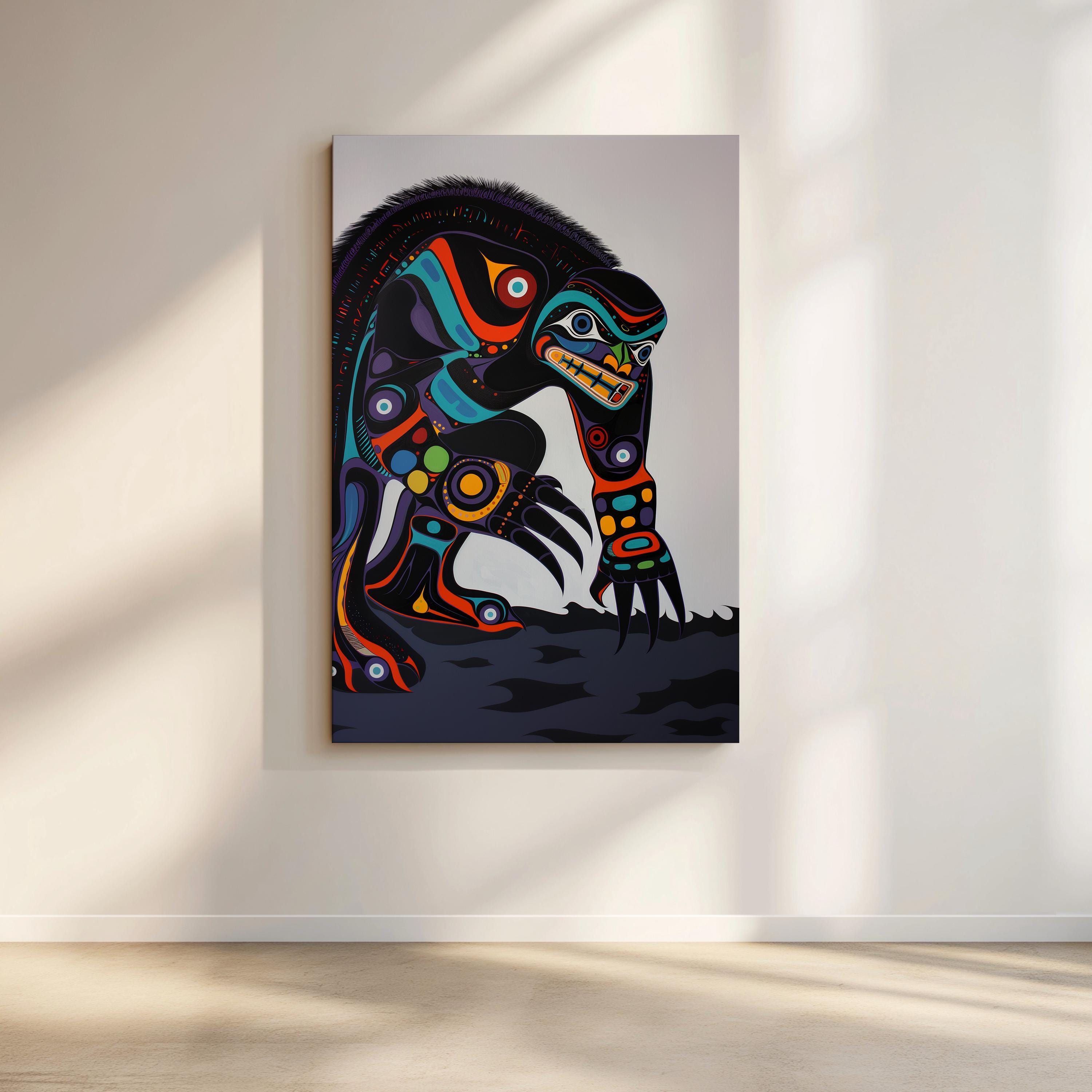 Colorful Canvas in Style of Canadian Aboriginal Artwork, Indigenous Wall Art & Contemporary Native Painting Inspired Print, Home Decor Gift