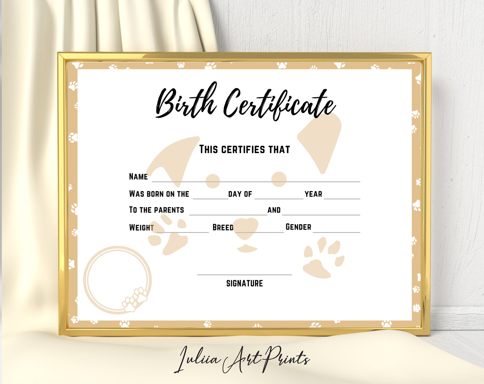 Puppy Birth Certificate Printable, Dog Birth Certificate, Pet Birth Certificate, Breeder Birth ...