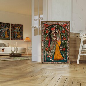 Radha Krishna Painting Style Poster, Traditional Madhubani Print Wall Art, Great Hindu God Themed Gifts & Cultural Home Decor Enhancement, Image 4