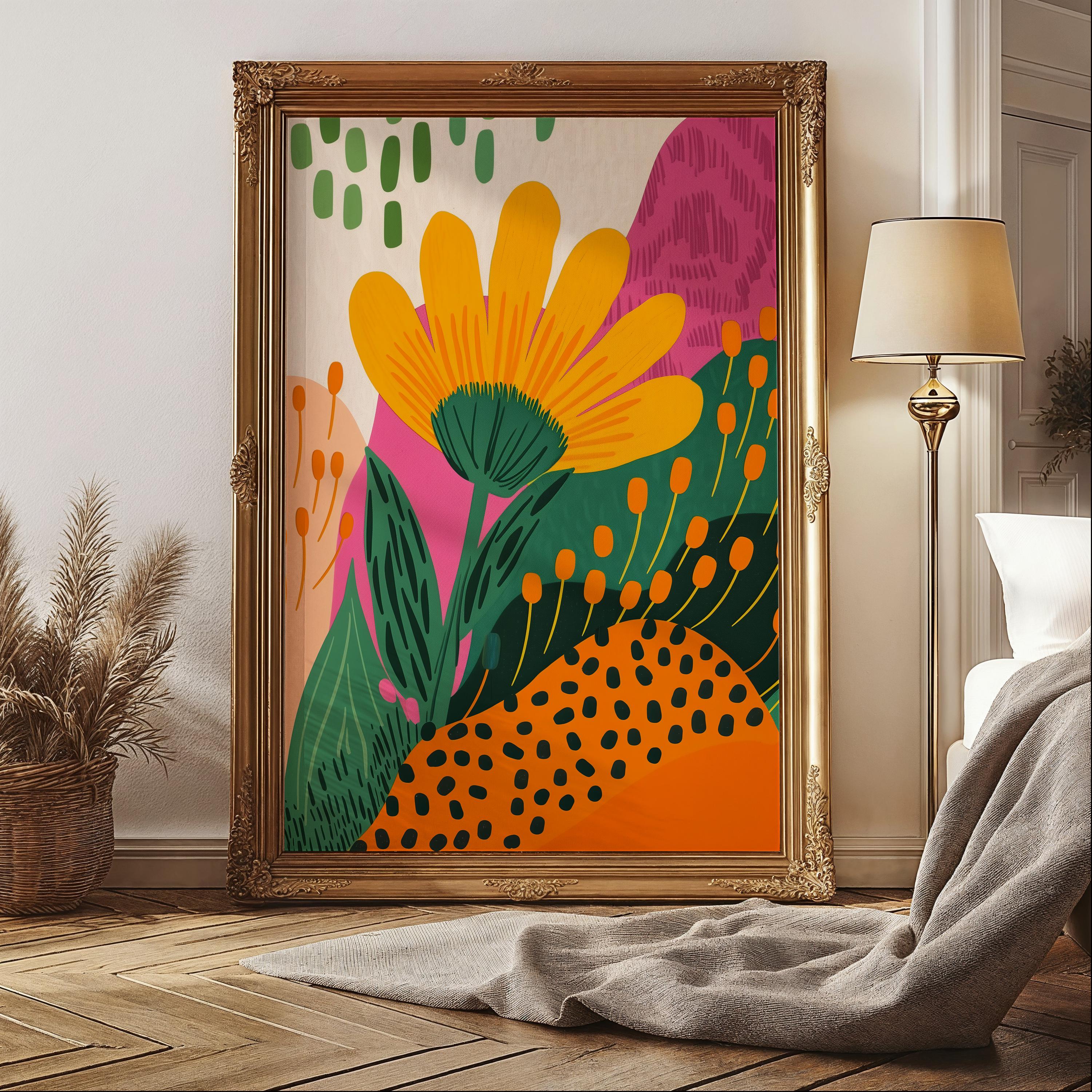 Bright Abstract Bold Garden Artwork, Colorful Botanical Maximalist Wall ...