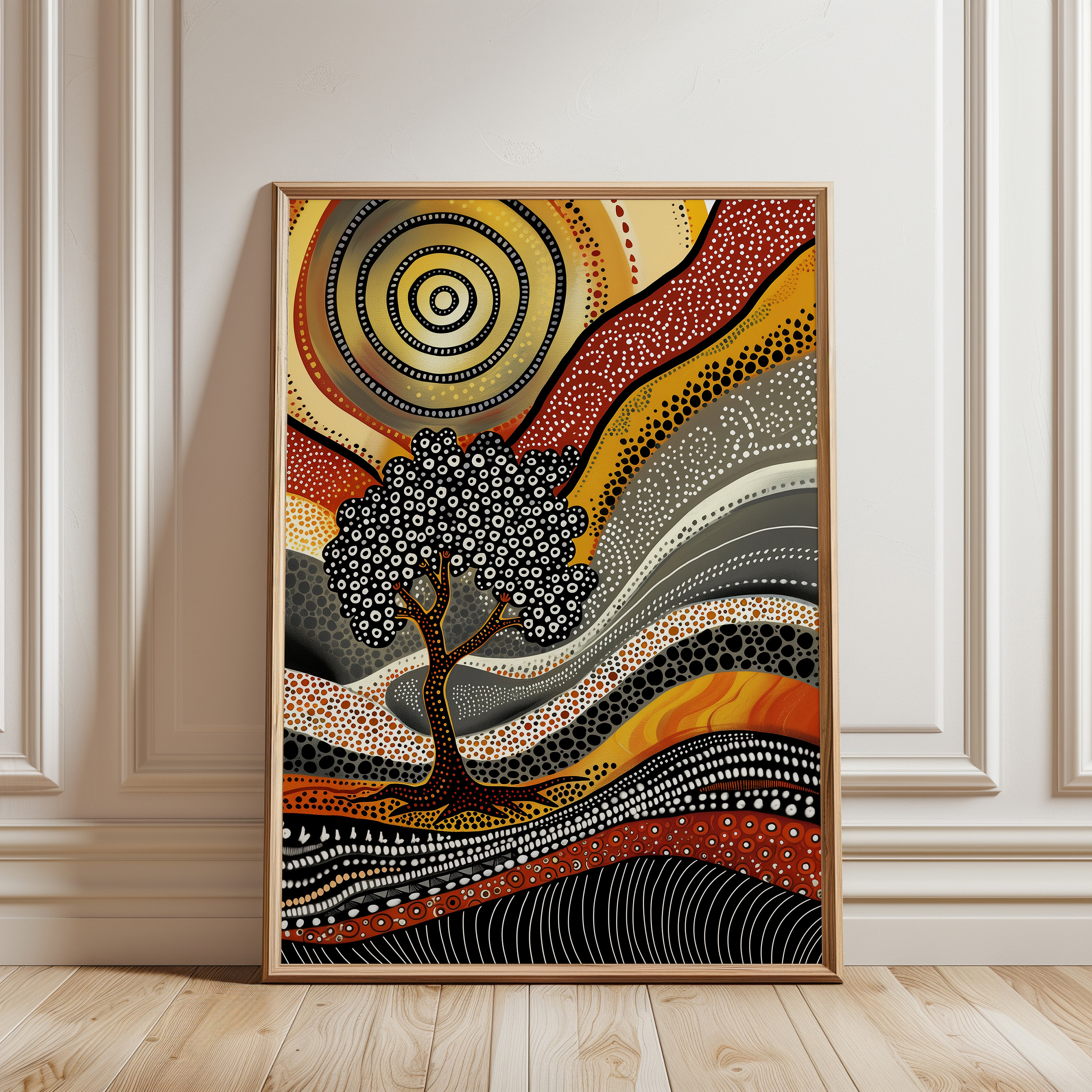 Indigenous Australian Painting Aboriginal Meadow With Gold Sun, Extra ...