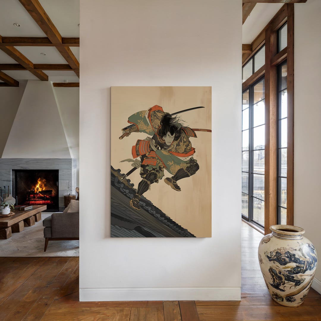 Samurai Wall Art in Ukiyo-e Style, Japanese Woodblock Warrior Print on ...
