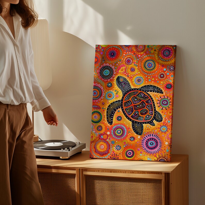 Turtle Canvas Authentic Aboriginal Artwork, Extra Large Australian