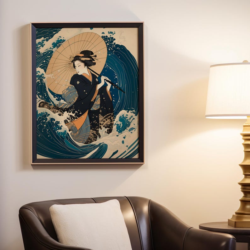 Japanese Woodblock Print Vintage Geisha Ukiyo-e Style Wall Art ...