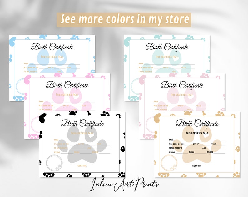 Puppy Birth Certificate Printable Dog Birth Certificate Pet - Etsy