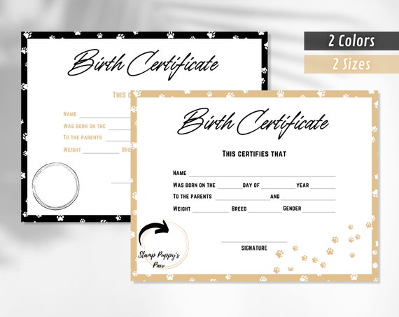 Pet Birth Certificate Printable Dog Birth Certificate Puppy - Etsy
