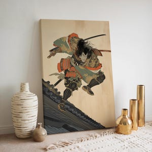 Samurai Wall Art in Ukiyo-e Style, Japanese Woodblock Warrior Print on ...