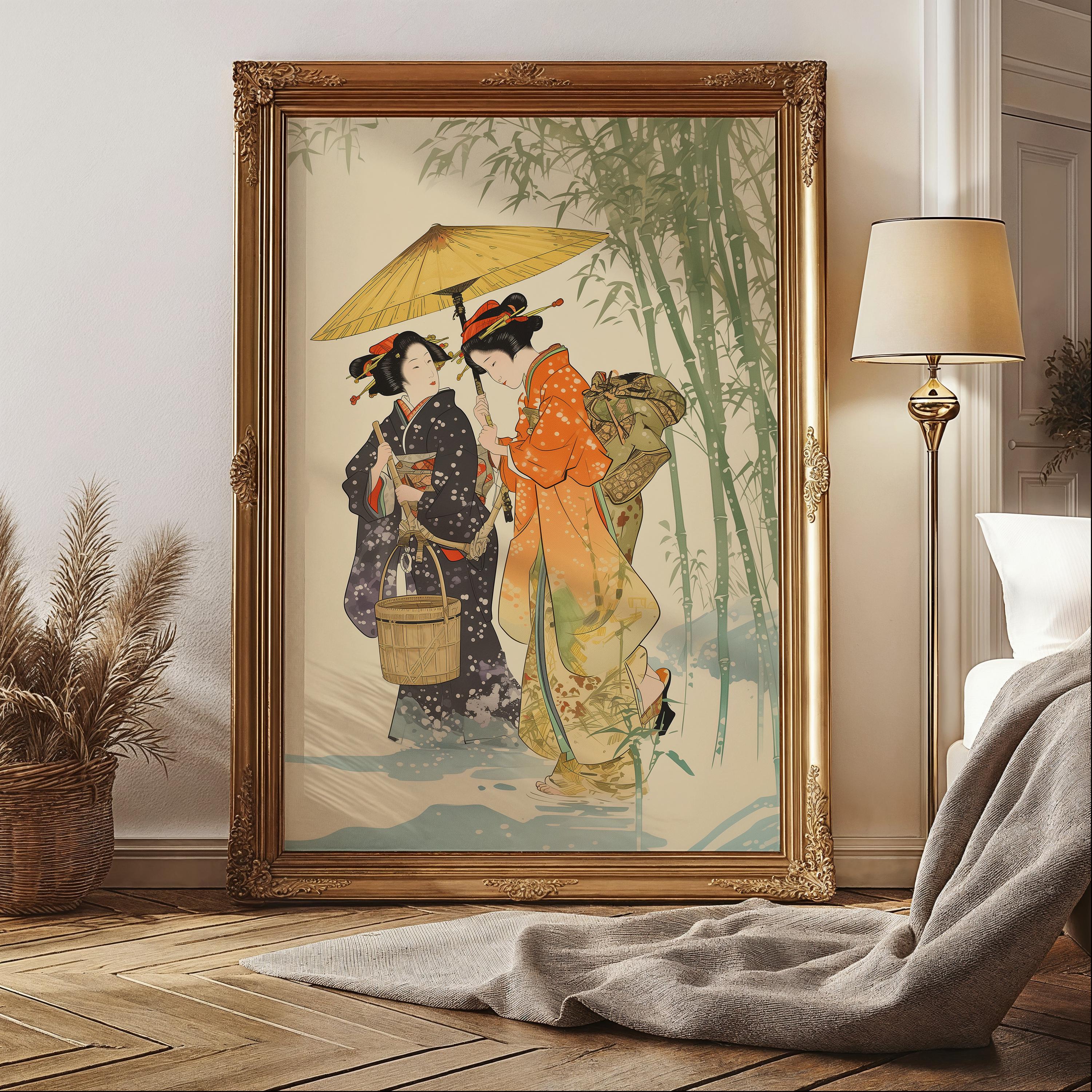 Vintage Geisha Art Woodblock Print, Japanese Culture Edo Paintings ...