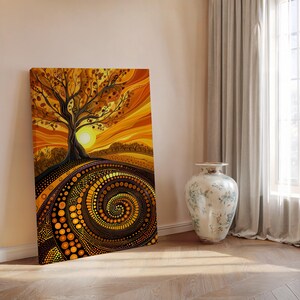 Aboriginal Dreamtime Art Canvas, Authentic Australian Indigenous Style Artwork, Contemporary Sunset Wall Art for Home Decor, Unique Gift, Image 7