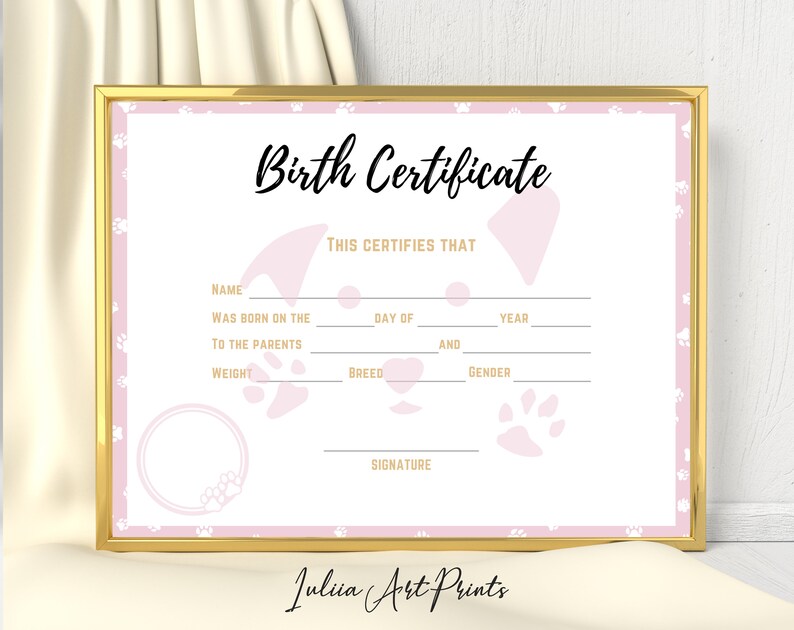 Puppy Birth Certificate Printable, Dog Birth Certificate, Pet Birth ...