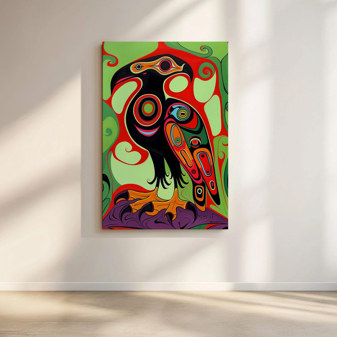 Traditional Eagle Inuit Art Style Decor, Large Bird Print on Canvas ...