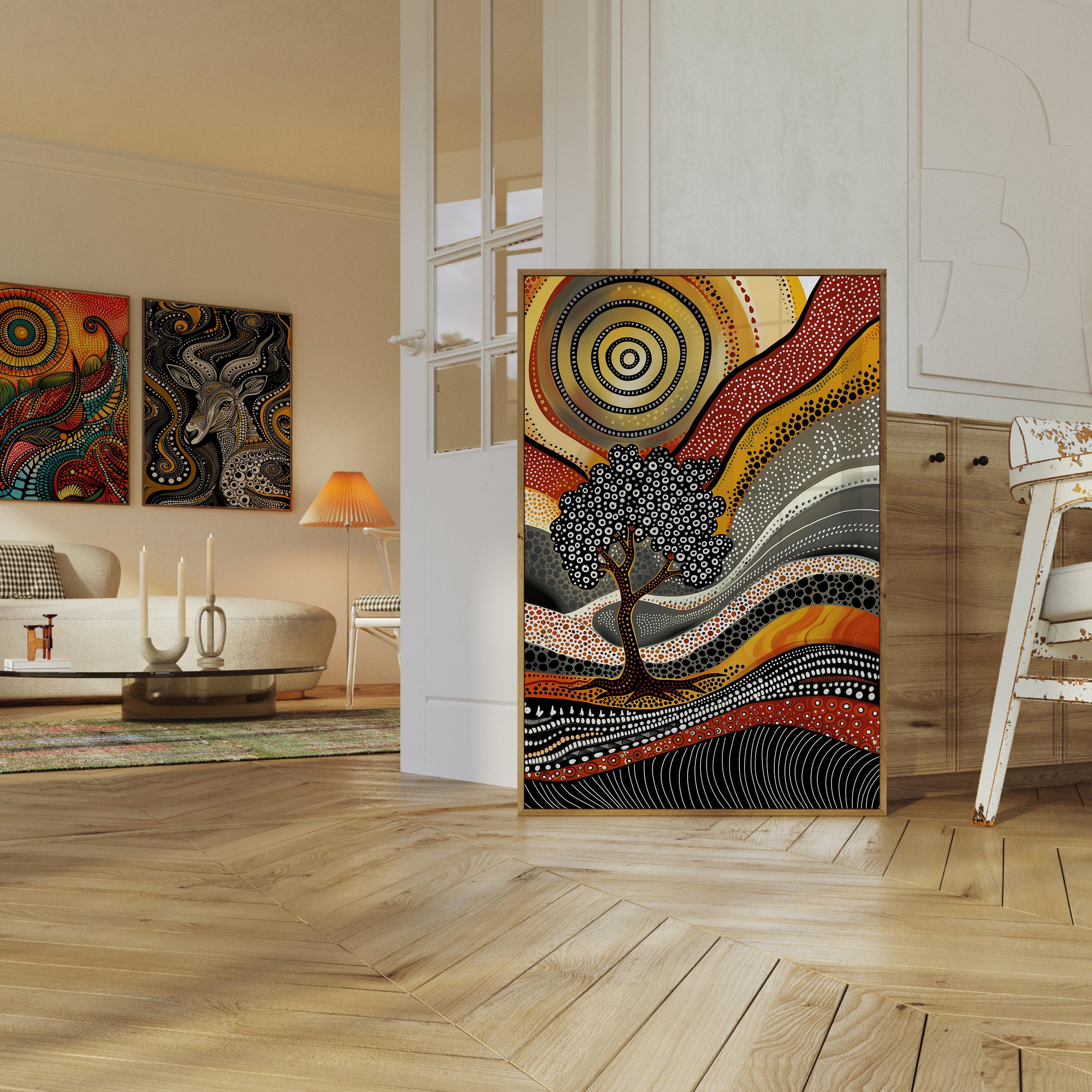 Indigenous Australian Painting Style Print, Aboriginal Meadow With Gold ...